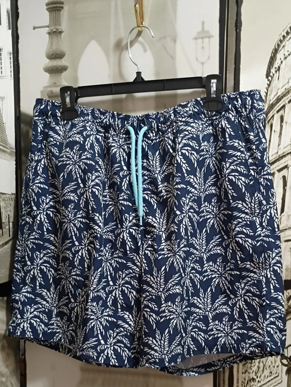 J. CREW FLEX SWIMWEAR Men's Palm Tree Blue/White  Size Large